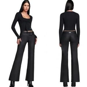 I AM GIA S Pants Black Flare Leg Mid Rise Coated Black Stretch Y2K Style